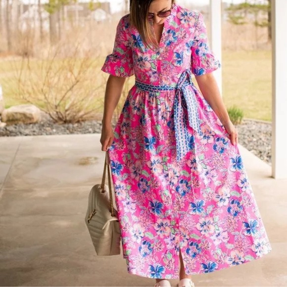 NWT LILLY PULITZER MARILISA STRETCH SHIRTDRESS PINK ISLE LAST BUD NOT LEAST - Picture 10 of 10